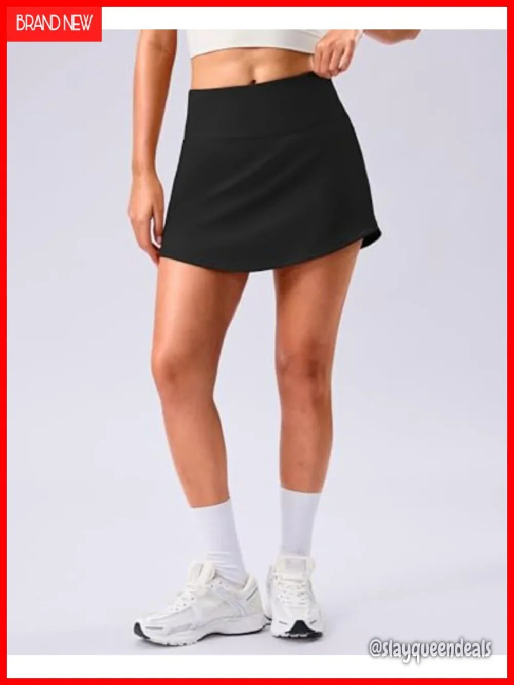 Curved Hem High Waisted Athletic Skort with 2 Inner Pockets